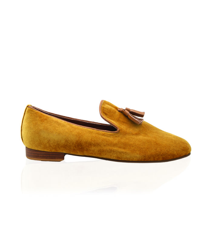 637 Mocassino Velluto Senape Tassel